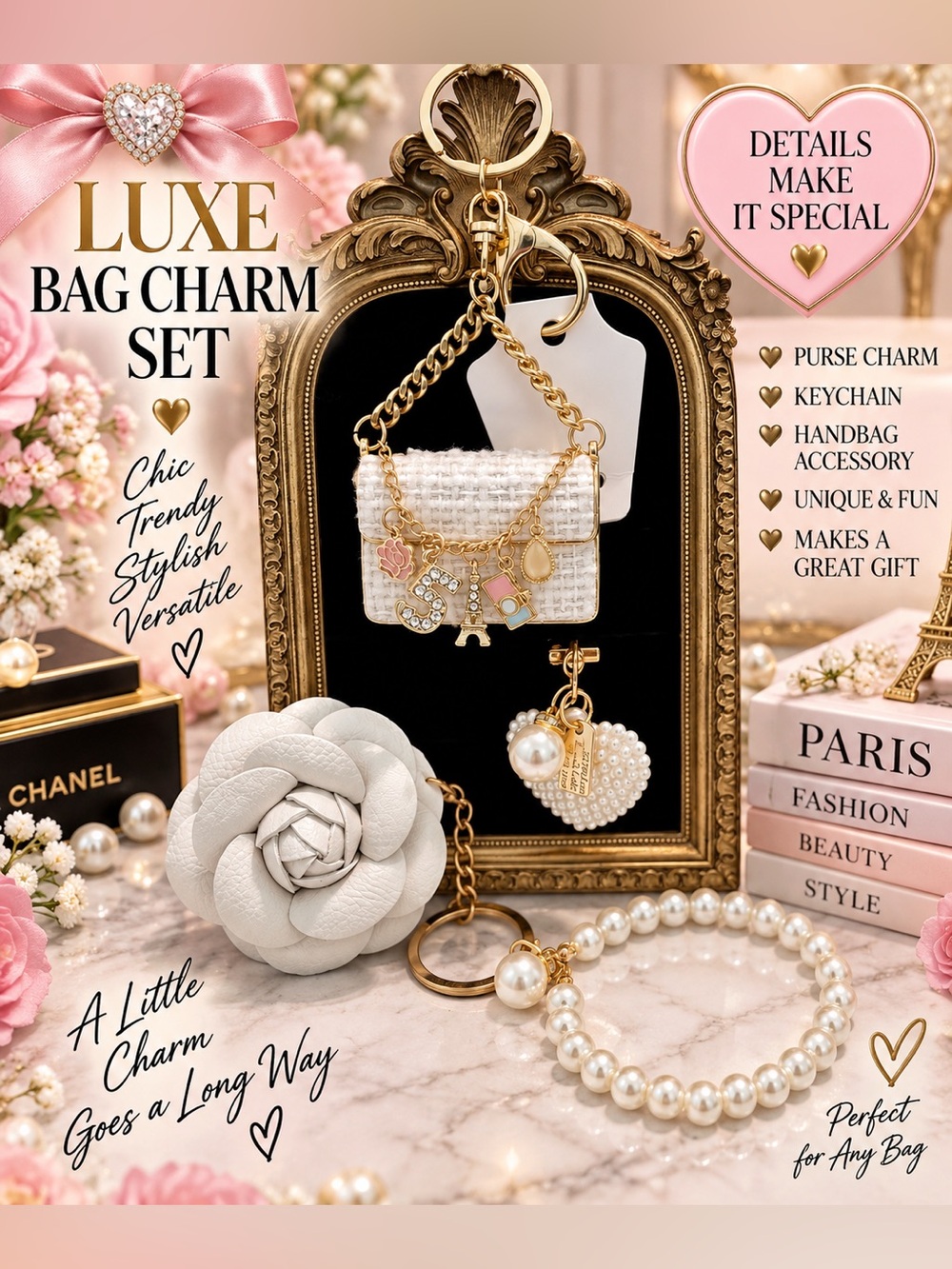 Lux looking charm set - bag charms keychains!